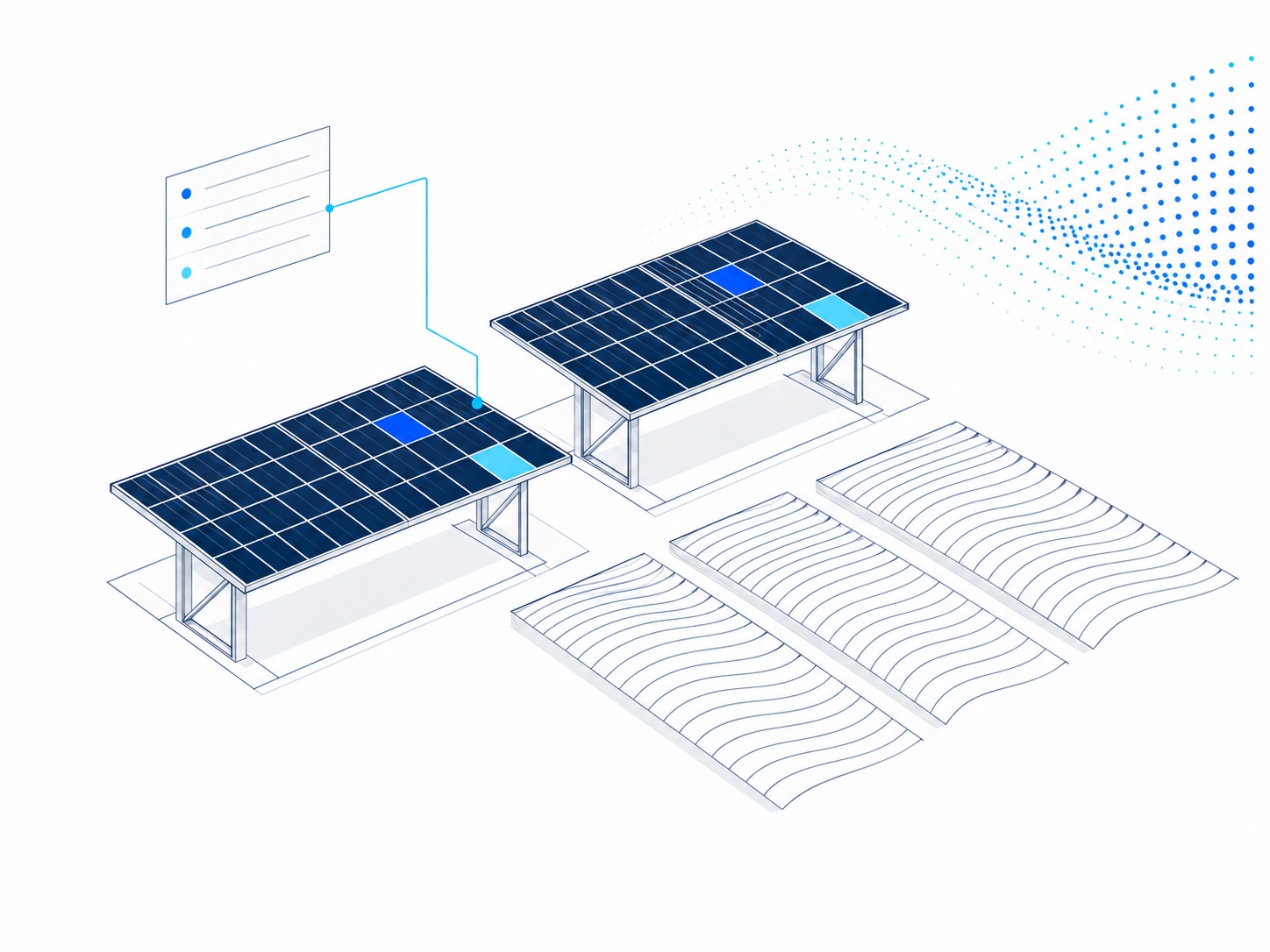 Line illustration connecting energy, operational monitoring, water, and productive activity